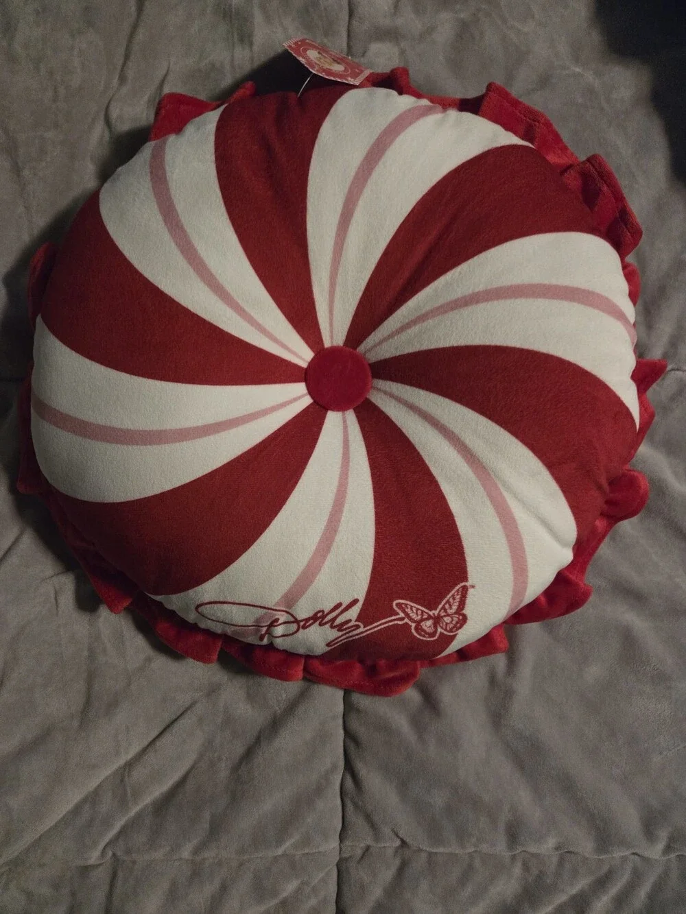 Set of 2 NWT Dolly Parton Christmas Pillows. Peppermint & Red Bow set.